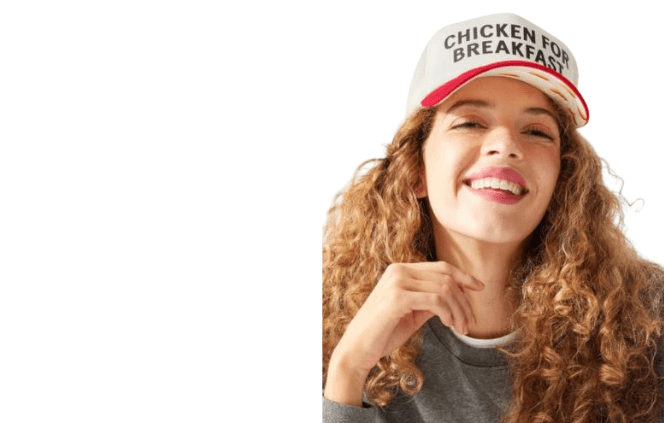 Female wearing Chick Fil A Trucker Hat
