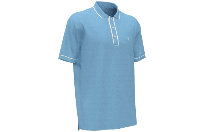 light blue Penguin polo shirt with white trim - corporate apparel employee uniform