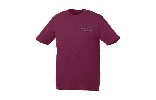 maroon performance T-shirt with logo - corporate apparel employee uniform