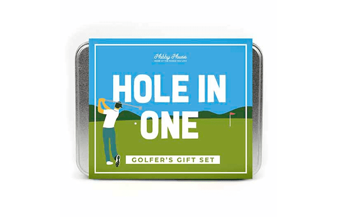 hole in one golf kit in a gift tin