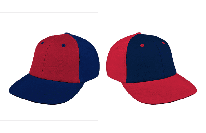 baseball caps with red and blue panels