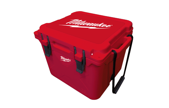 custom cooler red with brand on top