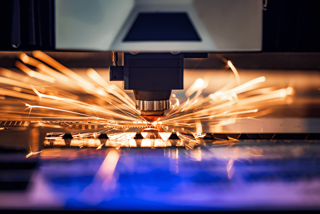 close-up of laser engraving machine at work