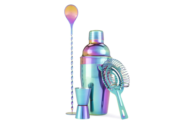 Mirage rainbow finish metal barware set