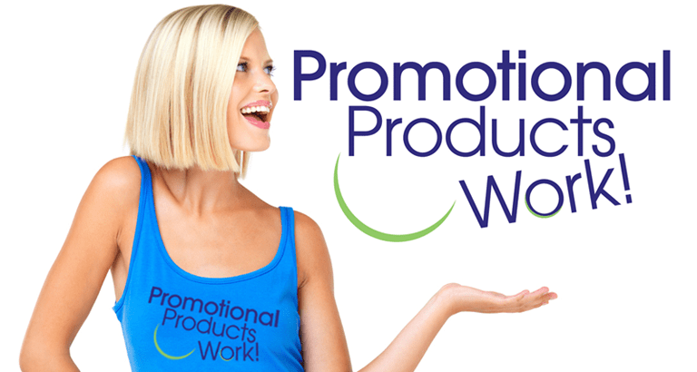 woman in branded tank top excited about promotional products