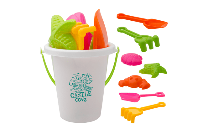 branded bucket of beach toys - sandcastle kit