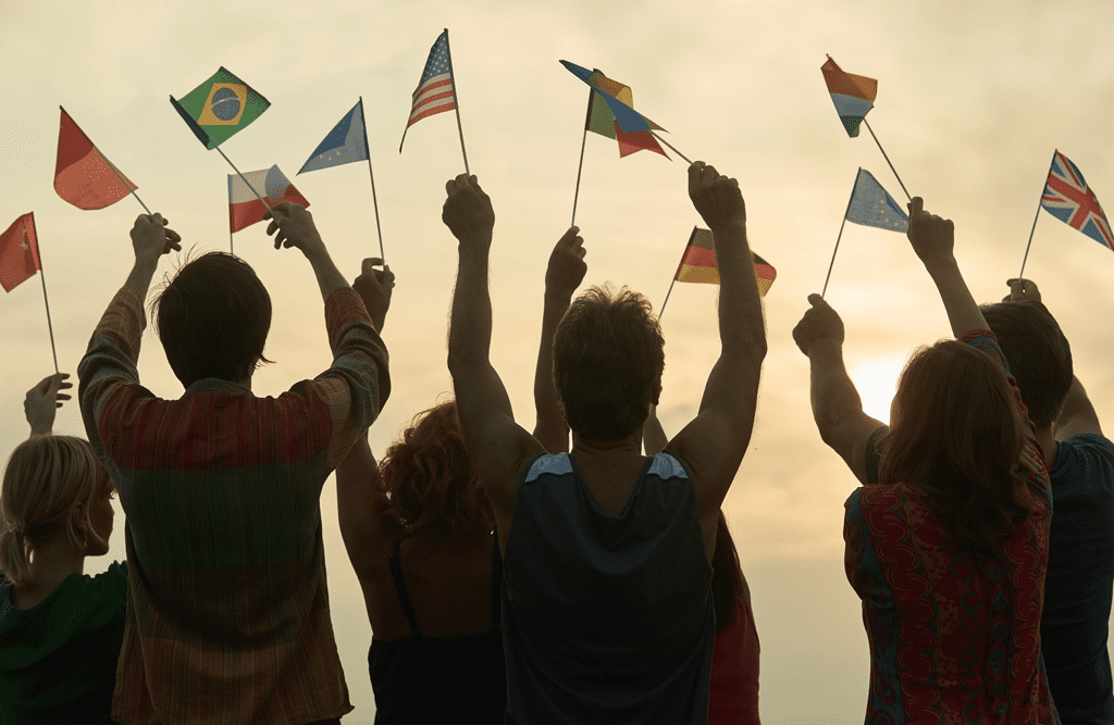 people waving international flags