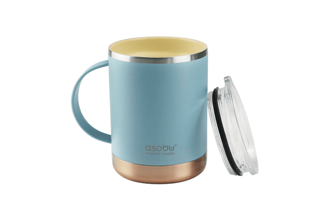 baby blue ceramic coffee mug with lid