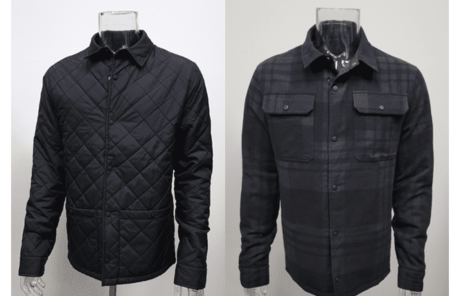 quilted outside and flannel inside views of reversible shacket