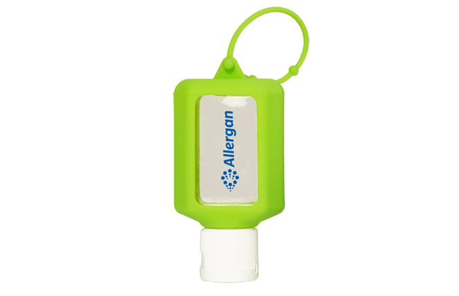 hand sanitizer gel in silicone holder with loop