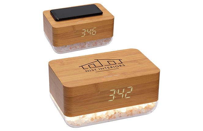 bamboo sunrise alarm clock with salt lamp