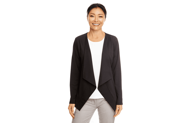 ladies black open-front cardigan sweater layer